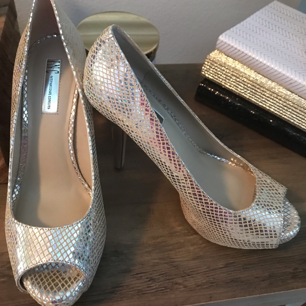 Soft gold peek toe heels